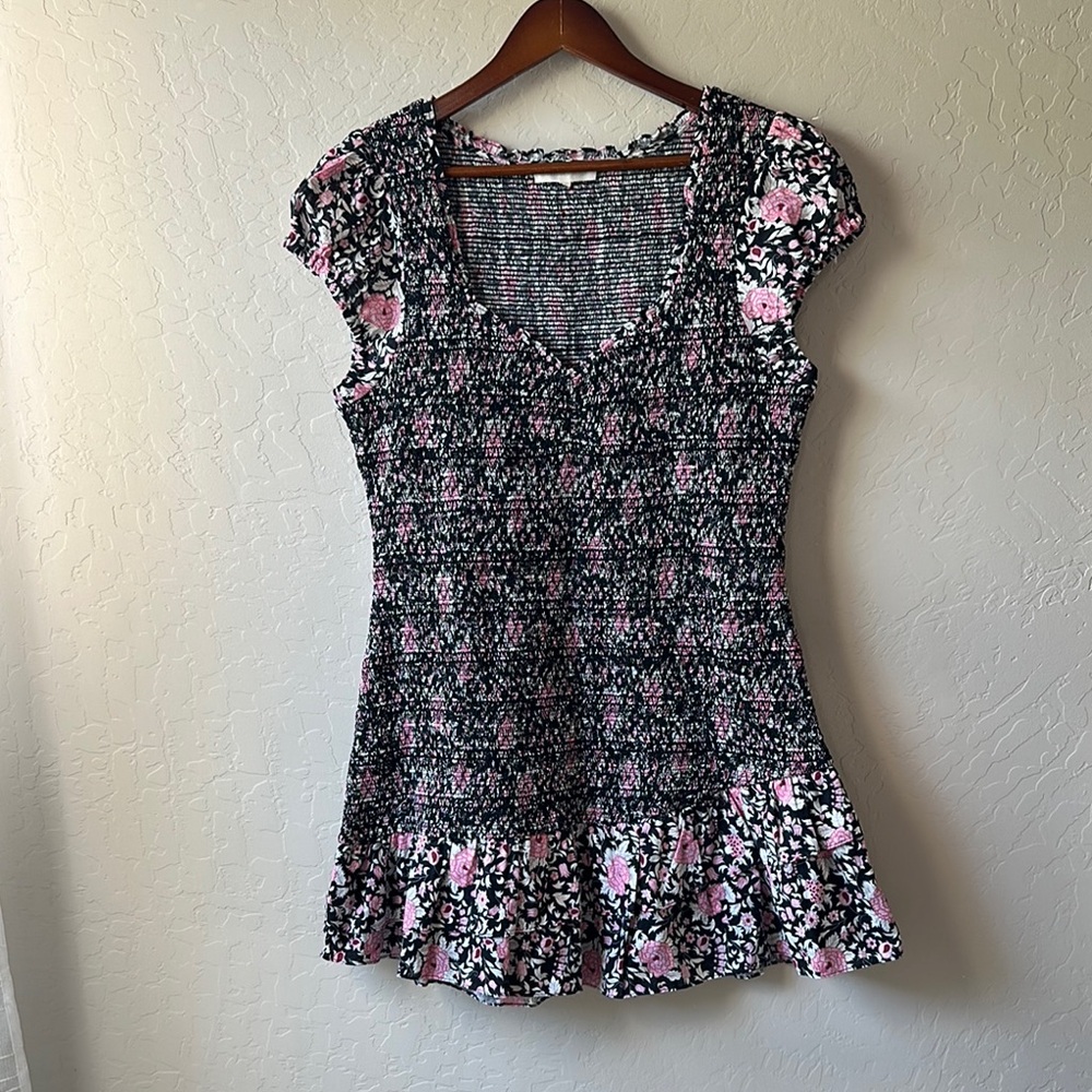 LoveShackFancy Black and Pink Textured mini Dress